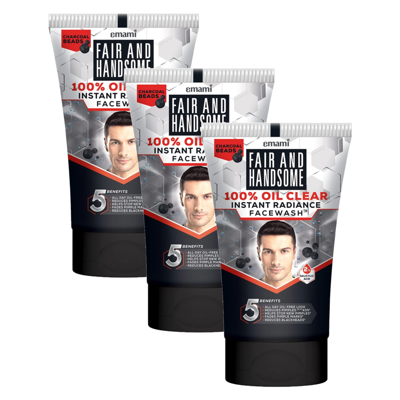 Emami Fair & Handsome 100% Oil Clear Instant Radiance Face Wash 50g Pack of 3