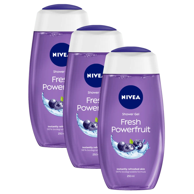 Nivea Fresh Powerfruit Instantly Refreshed Skin Shower Gel 250ml Pack of 3