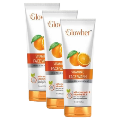 Glowher Vitamin C Brightens Skin Tone Face Wash 70ml Pack of 3