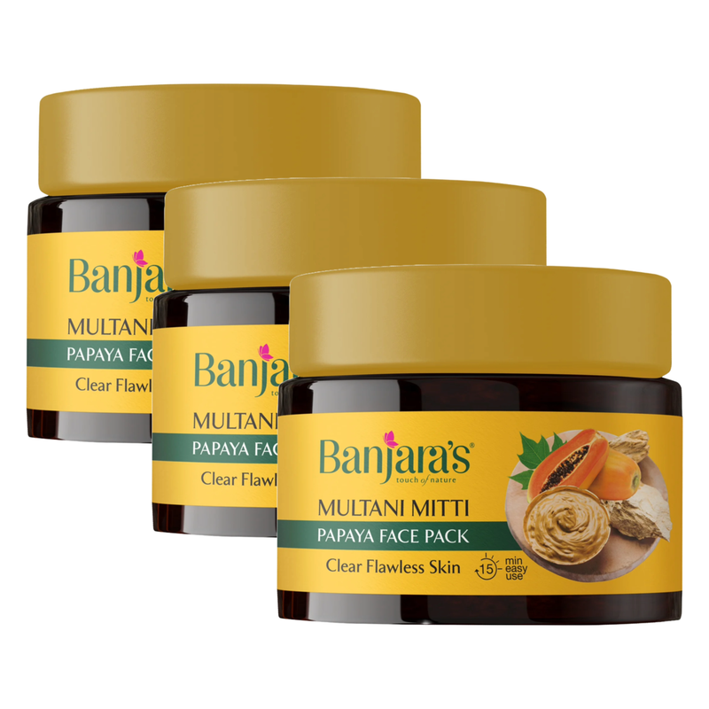 Banjaras Multani Mitti Papaya Glowing Skin Face Pack 100g Pack of 3