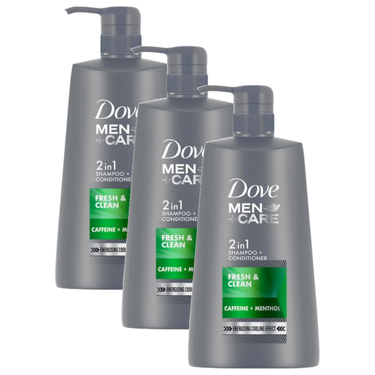 Dove Men+Care Fresh & Clean 2 in 1 Shampoo + Conditioner 650ml Pack of 3