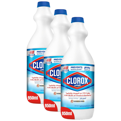 Clorox Kills 99.9% of Viruses Liquid Bleach 950ml Pack of 3