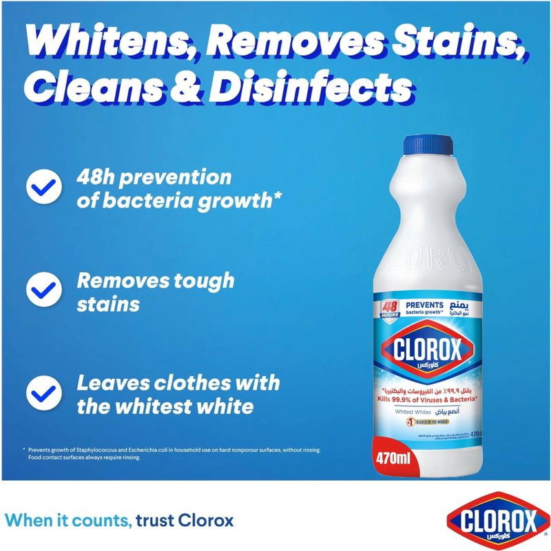 Liquid Bleach Clorox Kills 99.9% of Viruses 470ml