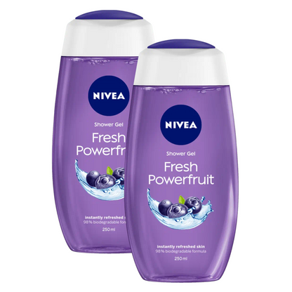 Nivea Fresh Powerfruit Instantly Refreshed Skin Shower Gel 250ml Pack of 2