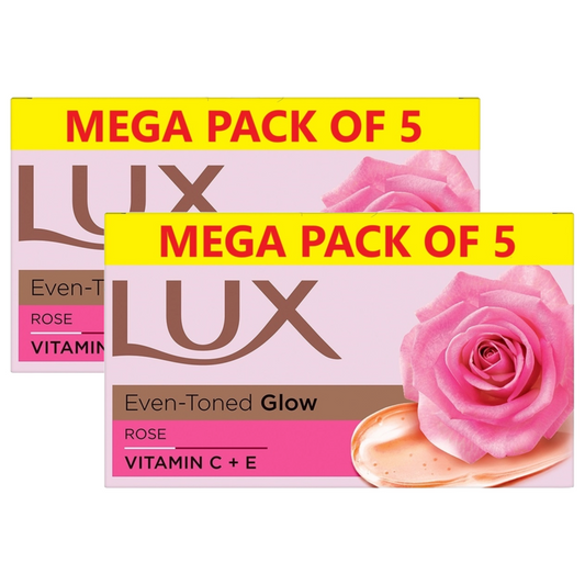 Lux Even-Toned Glow Rose Vitamin C + E Soap (5X150g) Pack of 2