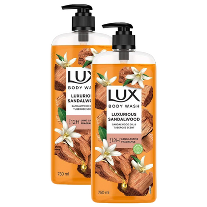 Lux Luxurious Sandalwood Oil & Tuberose Scent Body Wash 750ml Pack of 2