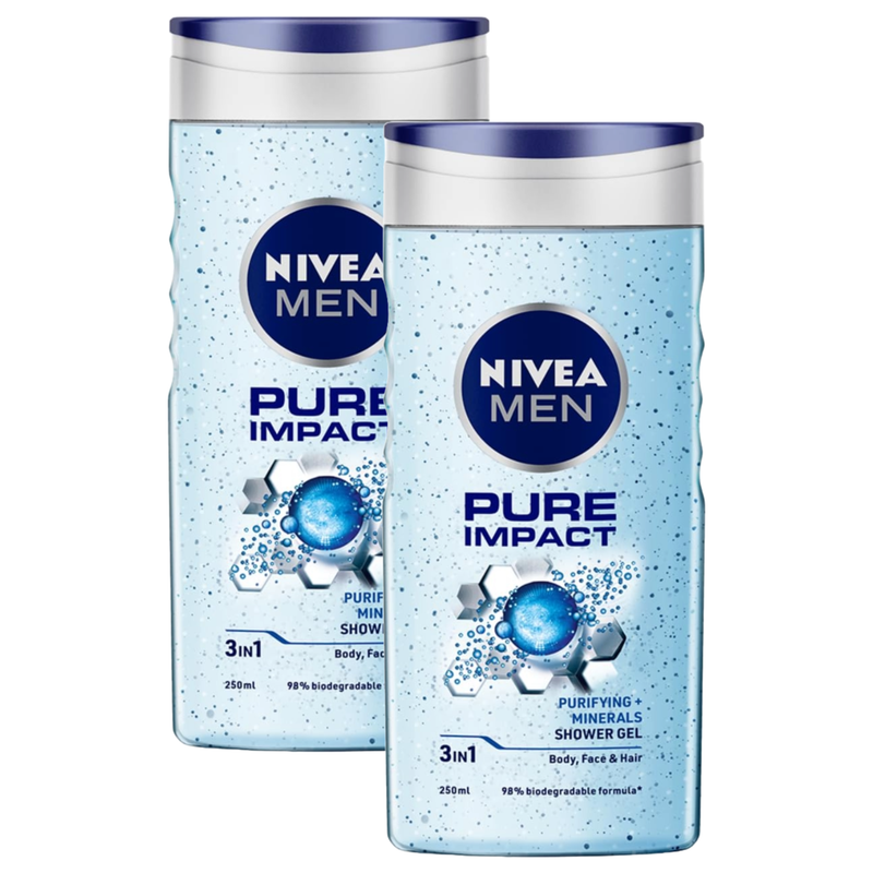 Nivea Men Pure Impact Purifying + Minerals Shower Gel 250ml Pack of 2