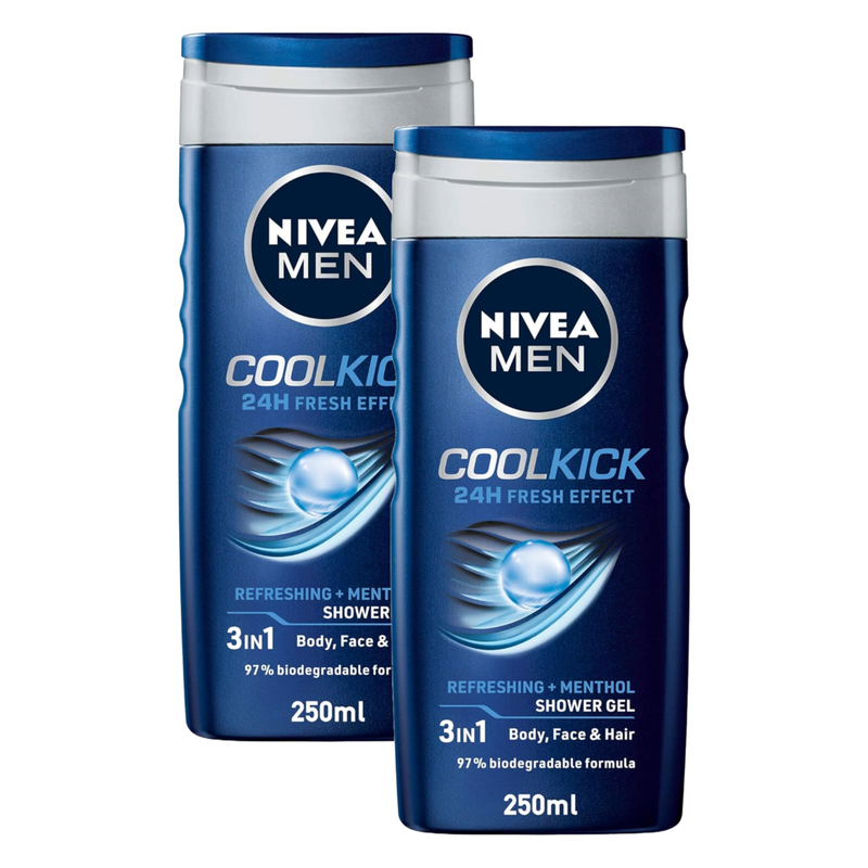 Nivea Men CoolKick Refreshing + Menthol Shower Gel 250ml Pack of 2