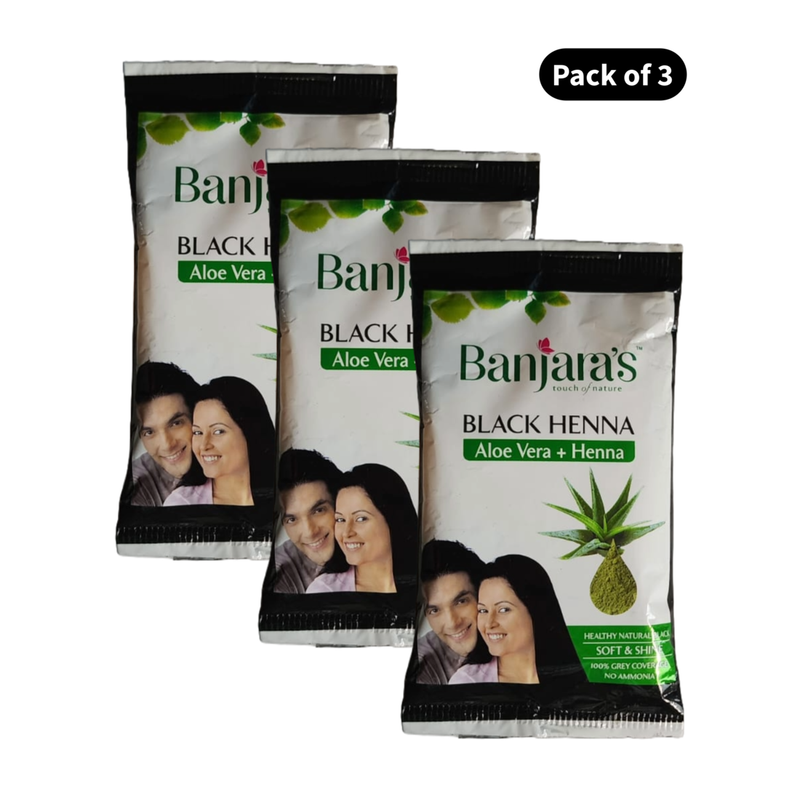 Banjara's Black Henna With Aloevera Hair Colour, 3x20 g (Multipack)