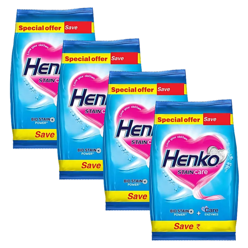 Henko Stain Care Bio Stain Detergent Powder 500g Pack of 4