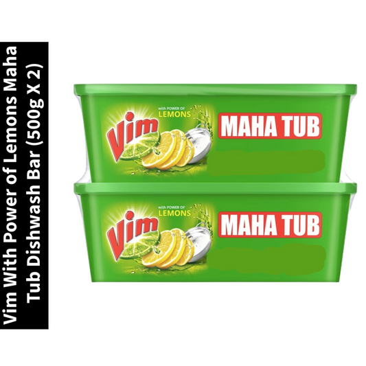 With Power of Lemons Vim Maha Tub Dishwash Bar (500g X 2)