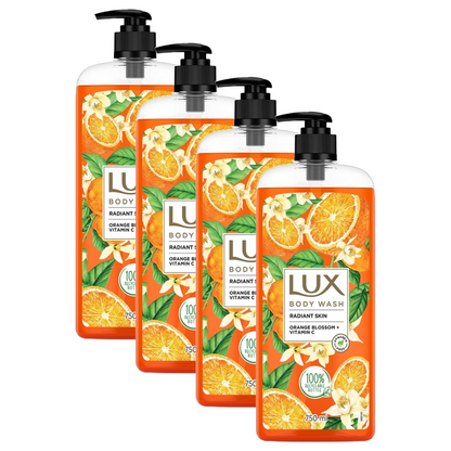 Lux Radiant Skin Orange Blossom + Vitamin C Body Wash 750ml Pack of 4