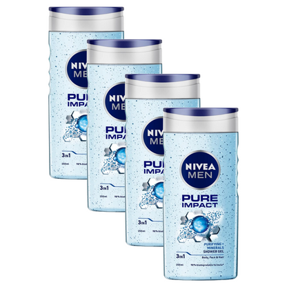 Nivea Men Pure Impact Purifying + Minerals Shower Gel 250ml Pack of 4