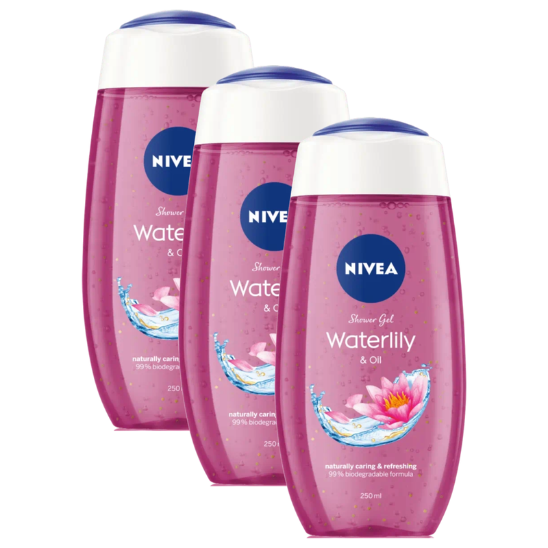 Nivea Waterlily & Oil Naturally Caring & Refreshing Shower Gel 250ml Pack of 3