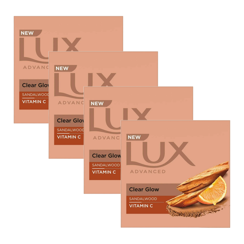 Lux Advanced Clear Glow Sandalwood Vitamin C Bathing Bar (3X150g) Pack of 4