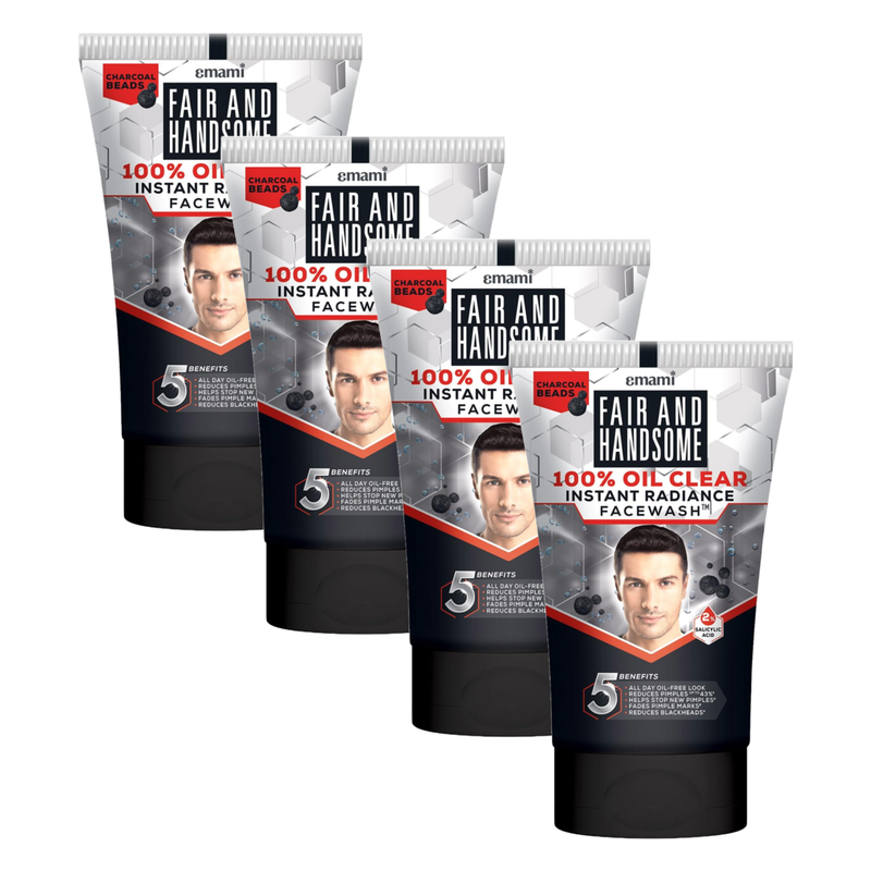 Emami Fair & Handsome 100% Oil Clear Instant Radiance Face Wash 50g Pack of 4