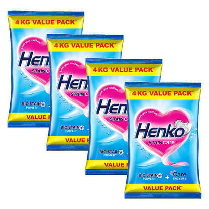 Henko Stain Care Bio Stain Detergent Powder 4Kg Pack of 4