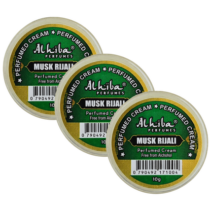 Alhiba Musk Rijali Perfume Body Cream 10g Pack of 3