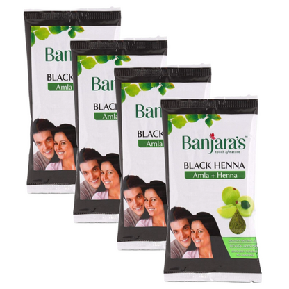 Banjaras Black Henna Amla + Henna Hair Color 20g Pack of 4