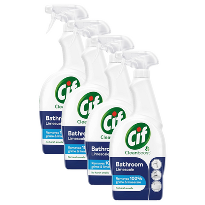 Cif Clean Boost Power + Shine Bathroom Removes 100% Limescale Spray 700ml Pack of 4