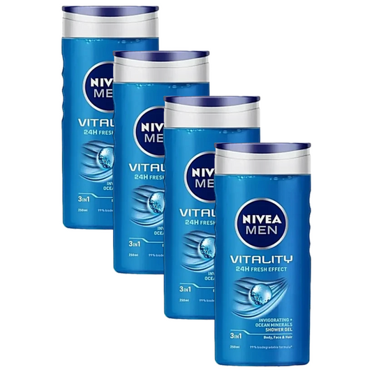 Nivea Men Vitality Invigorating + Ocean Minirals Shower Gel 250ml Pack of 4