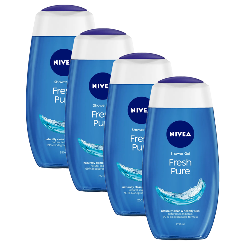 Nivea Fresh Pure Naturally Clean & Healthy Skin Shower Gel 250ml Pack of 4