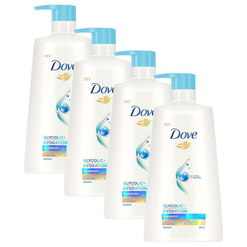 Dove 5% Hydra Glycol Glycolic + Hydration Shampoo 650ml Pack of 4