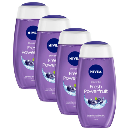 Nivea Fresh Powerfruit Instantly Refreshed Skin Shower Gel 250ml Pack of 4