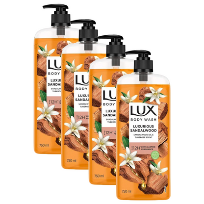 Lux Luxurious Sandalwood Oil & Tuberose Scent Body Wash 750ml Pack of 4