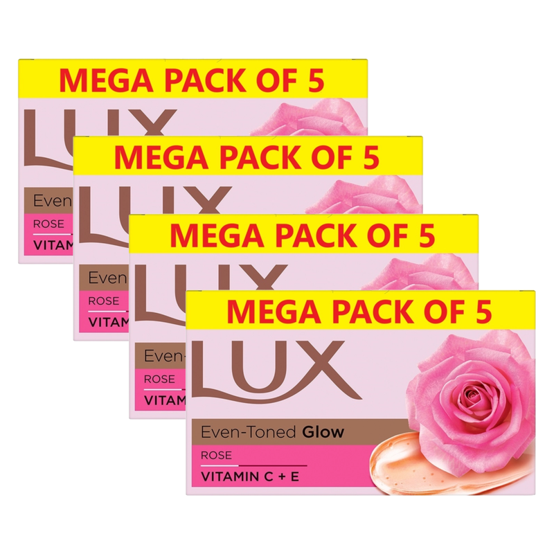 Lux Even-Toned Glow Rose Vitamin C + E Soap (5X150g) Pack of 4