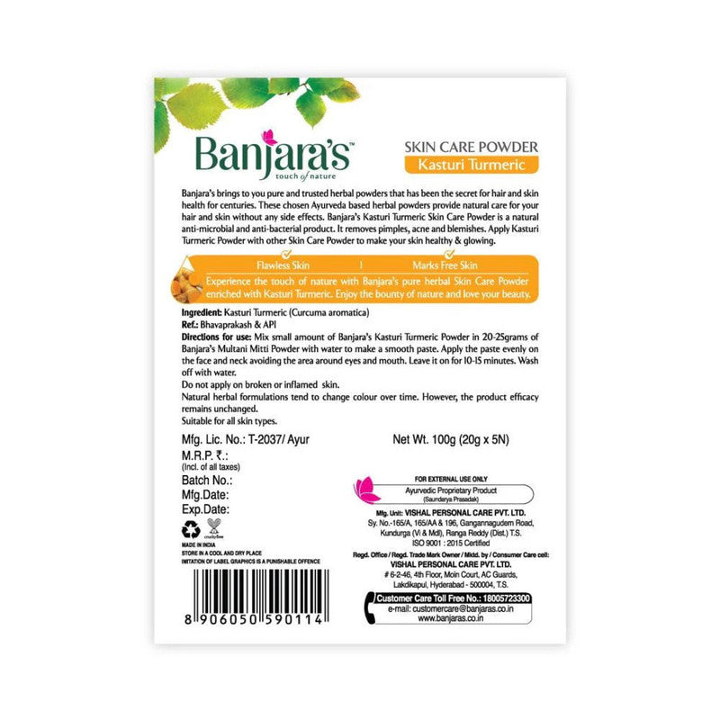 Banjara's Skin Powder Kasturi Turmeric Care Delays Aging 100g