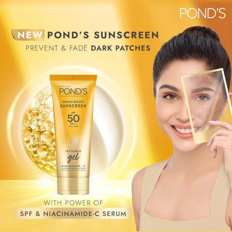 Ponds Serum Boost Sunscreen SPF 50 PA+++ Invisible Gel 100g Pack of 3