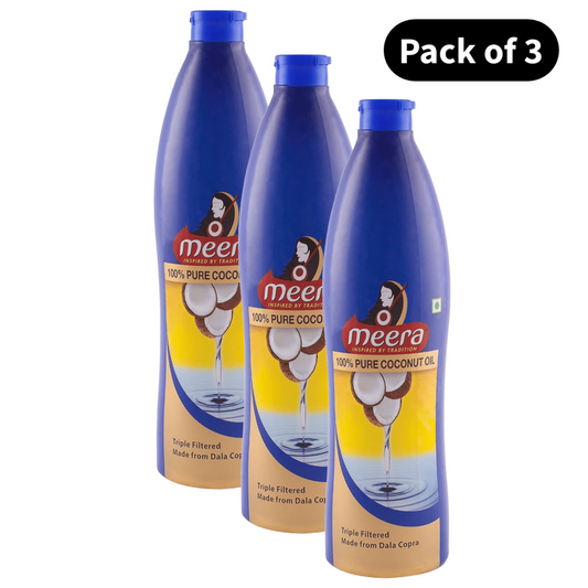 Meera Coconut Hair Oil Bottle - Pack Of 3 (500ml)